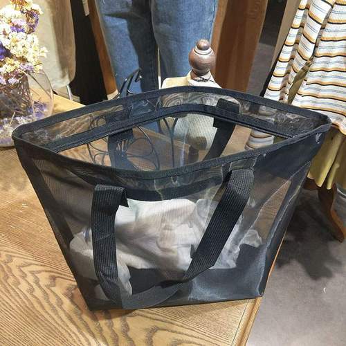 现货网纱购物袋女士包袋服装店环保拉链折叠立体购物袋