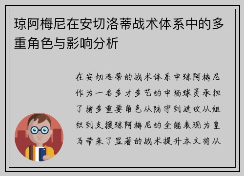 琼阿梅尼在安切洛蒂战术体系中的多重角色与影响分析 琼阿梅尼在安切洛蒂战术体系中的多重角色与影响分析